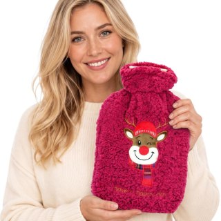 TERMOFOR GUMOWY XMAS 1,75L USMIECHNIĘTY RENIFER CZERWONY