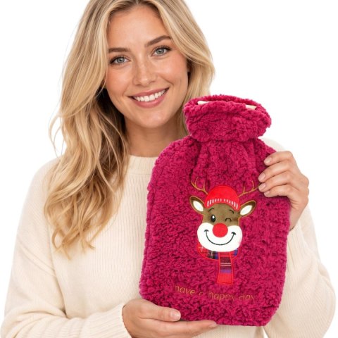 TERMOFOR GUMOWY XMAS 1,75L USMIECHNIĘTY RENIFER CZERWONY