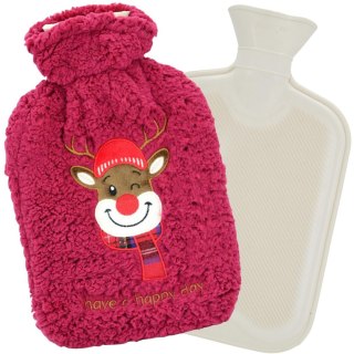 TERMOFOR GUMOWY XMAS 1,75L USMIECHNIĘTY RENIFER CZERWONY