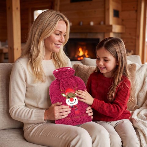 TERMOFOR GUMOWY XMAS 1,75L USMIECHNIĘTY RENIFER CZERWONY