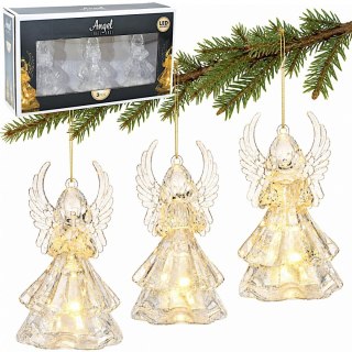 ANIOŁ DEKORACYJNY TRANSPARENTNY 9CM LED 3SZT