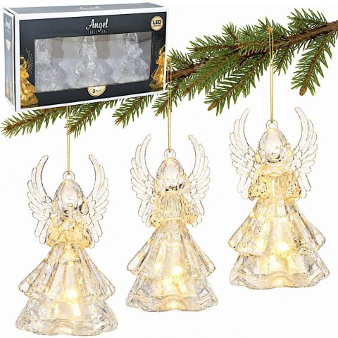 ANIOŁ DEKORACYJNY TRANSPARENTNY 9CM LED 3SZT
