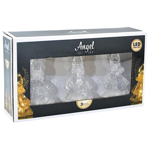 ANIOŁ DEKORACYJNY TRANSPARENTNY 9CM LED 3SZT