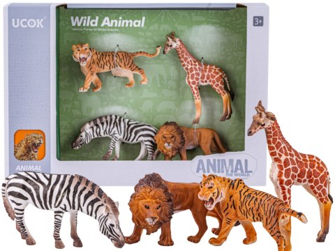 Figurki Zwierząt Dzikie Zwierzęta Zestaw 4 Figurek Lew Tygrys Zebra Żyrafa ZOO Safari
