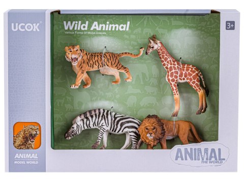 Figurki Zwierząt Dzikie Zwierzęta Zestaw 4 Figurek Lew Tygrys Zebra Żyrafa ZOO Safari