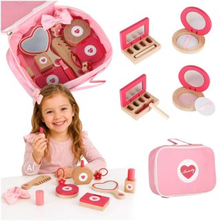 Zestaw kosmetyczny drewniany dla dziewczynki make up beauty kosmetyczka akcesoria