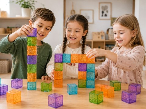 Klocki Magnetyczne Kostki Kolorowe Transparentne 42 Elementy ZA6354