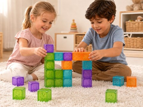 Klocki Magnetyczne Kostki Kolorowe Transparentne 42 Elementy ZA6354