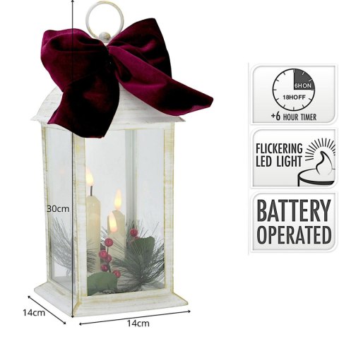LATARNIA LAMPION ADWENTOWY ZNICZ LED 30CM 3 ŚWIECE TIMER BIAŁY