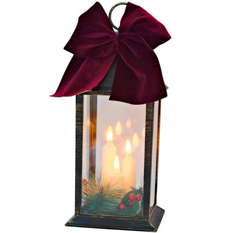 LATARNIA LAMPION ADWENTOWY ZNICZ LED 30CM 3 ŚWIECE TIMER CZARNY