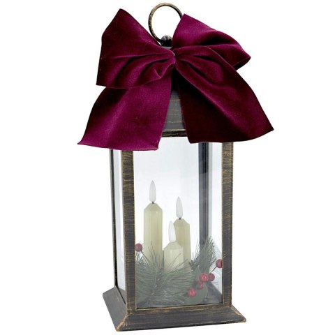 LATARNIA LAMPION ADWENTOWY ZNICZ LED 30CM 3 ŚWIECE TIMER CZARNY
