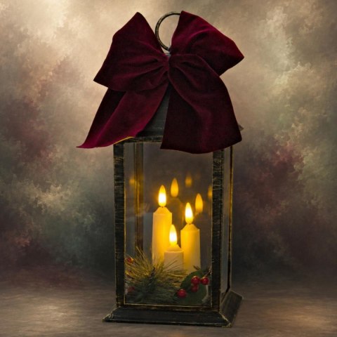 LATARNIA LAMPION ADWENTOWY ZNICZ LED 30CM 3 ŚWIECE TIMER CZARNY
