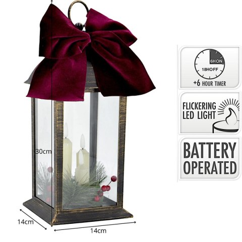 LATARNIA LAMPION ADWENTOWY ZNICZ LED 30CM 3 ŚWIECE TIMER CZARNY