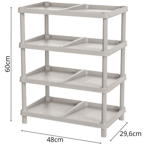PÓŁKI REGAŁ NA BUTY 4 POZIOMY 48 x 29,6 x 60 CM TASSY POPIELATY KEDEN