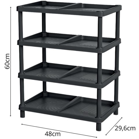 PÓŁKI REGAŁ NA BUTY 4 POZIOMY 48 x 29,6 x 60 CM TASSY RACK CZARNY KEDEN