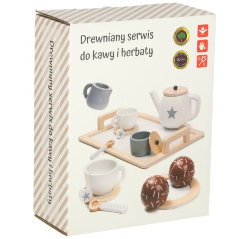 Serwis kawowy drewniany naczynia dla dzieci zestaw kuchenny do herbaty taca filiżanki OUTLET