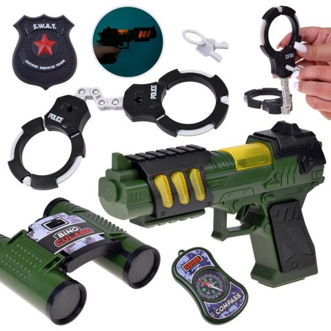 Zestaw Małego Żołnierza Pistolet Światło Dźwięk Lornetka Kajdanki ZA6316