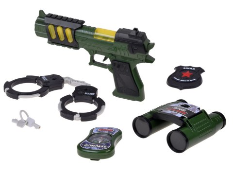 Zestaw Małego Żołnierza Pistolet Światło Dźwięk Lornetka Kajdanki ZA6316