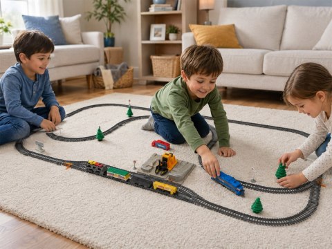 Kolejka Elektryczna Pociąg Laweta 4 Auta 5 Wagonów Tory 762 cm RC0802