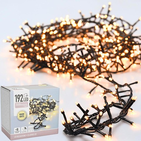 LAMPKI CHOINKOWE ŁAŃCUCH ŚWIETLNY NA BATERIE 8 TRYBÓW 192 LED TIMER CIEPŁY BIAŁY