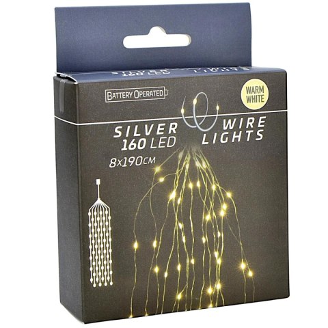 LAMPKI DRUCIKI NA BATERIE KASKADA 160 LED CIEPŁY BIAŁY
