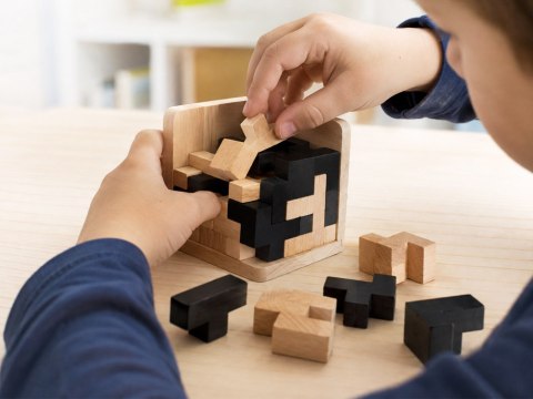 Drewniana Kostka Logiczna Tetris Układanka Przestrzenna Łamigłówka ZA6610