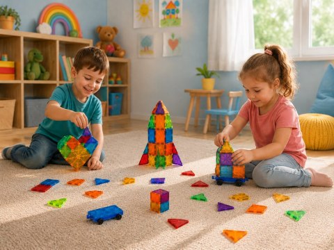 Klocki Magnetyczne Konstrukcyjne 100 Elementów Kolorowe Panele ZA6352