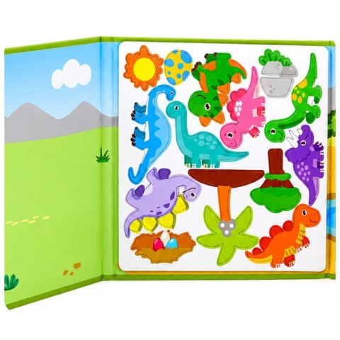 Książeczka Magnetyczna Układanka Puzzle Dinozaury Kolorowe Magnesy 30 el.