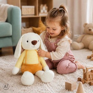 Maskotka pluszak przytulanka królik w żółtych spodenkach 70 cm
