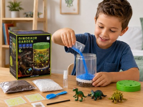 Oświetlony OGRÓD DINOZAURÓW 3w1 terrarium, lampka, uprawa roślin DIY ZA6567