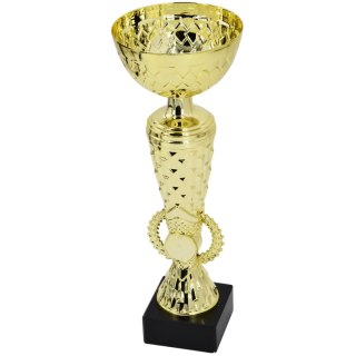 PUCHAR METALOWY ZŁOTY 28,5 CM CZARNA PODSTAWA TRYUMF