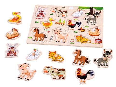 Puzzle drewniane FARMA układanka z uchwytami i ang słówkami - 10 ele ZA6418