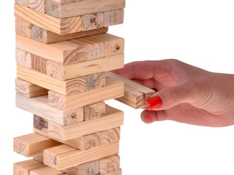 Gra zręcznościowa Chwiejna wieża z klocków + 4 kości DREWNIANE ZA6294