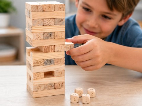 Gra zręcznościowa Chwiejna wieża z klocków + 4 kości DREWNIANE ZA6294