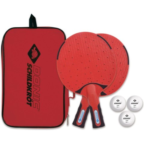 ZESTAW DO TENISA STOŁOWEGO OUTDOOR WEATHERPROOF 2 RAKIETKI 3 PIŁECZKI DONIC