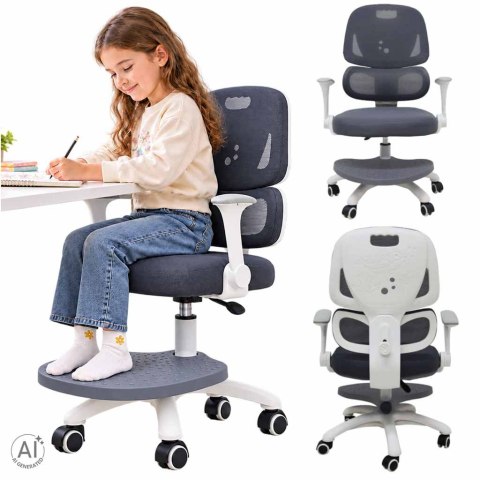 Krzesło do biurka dla dziecka fotel ergonomiczny obrotowy regulowany szary