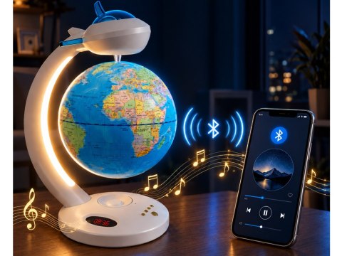 GLOBUS lewitujący 4w1 obrót 360° - lampka LED, głośnik BT, zegar ZA6313