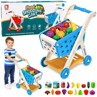 Wózek Sklepowy Dla Dzieci Zakupy Akcesoria Spożywcze Niebieski 26 el.