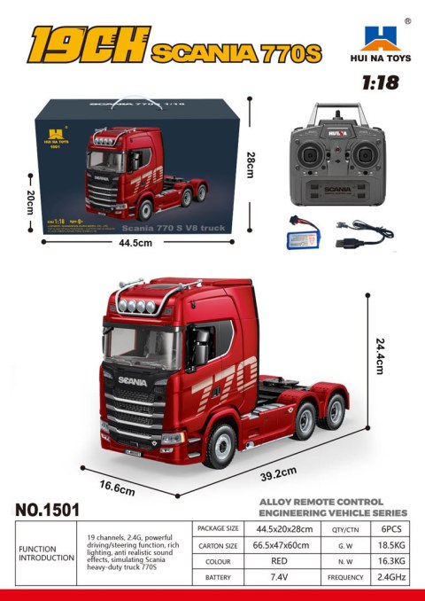 Ciężarówka SCANIA 770S R/C 1:18 Czerwona