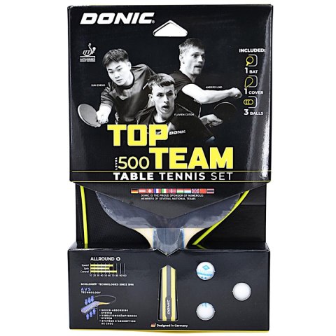 RAKIETKA DO TENISA STOŁOWEGO POKROWIEC 3 PIŁECZKI SET TOP TEAM 500 DONIC