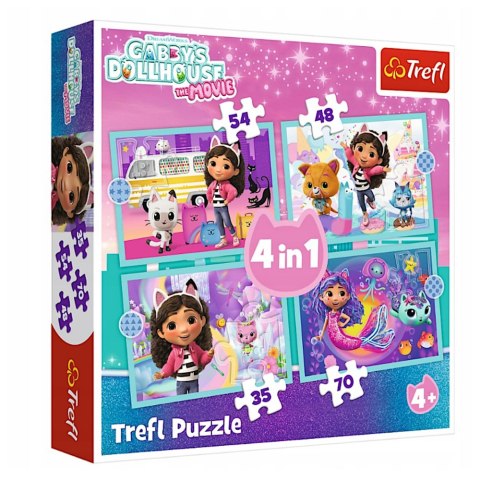 Puzzle - 4w1 (35, 48, 54, 70) - Przygoda Gabby - Koci Domek Gabi - Trefl 34670