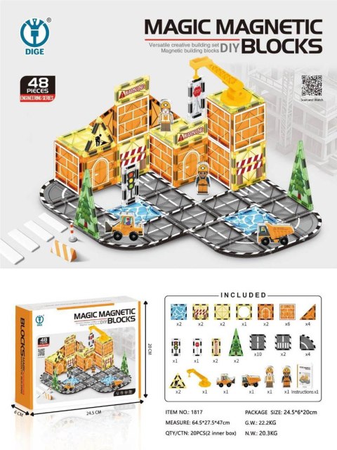 Zestaw Klocków Magnetycznych Plac Budowy 48el.