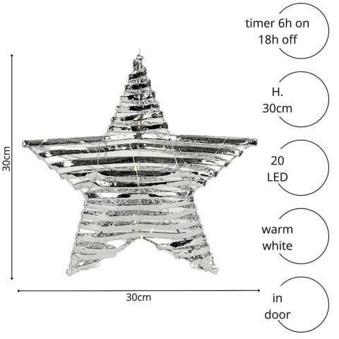 GWIAZDA DEKORACYJNA 20LED 30CM SREBRNY