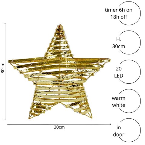 GWIAZDA DEKORACYJNA 20LED 30CM ZŁOTY