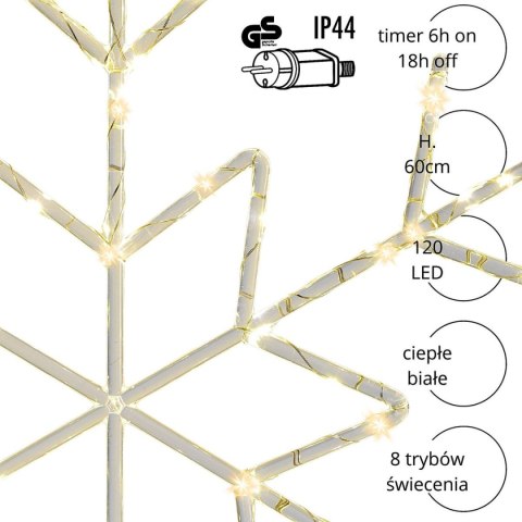 PŁATEK ŚNIEGU WISZĄCY DEKORACYJA ŚWIETLNA 120LED CIEPŁY BIAŁY