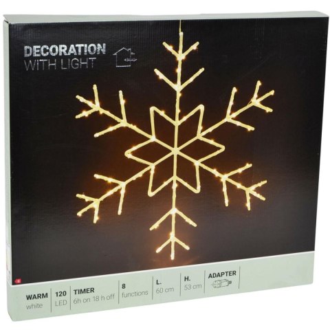 PŁATEK ŚNIEGU WISZĄCY DEKORACYJA ŚWIETLNA 120LED CIEPŁY BIAŁY