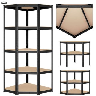 Regał magazynowy narożny 5 poziomów 180X70x40 875 kg czarny