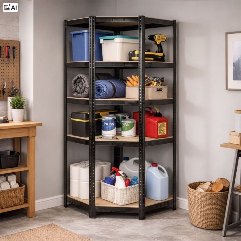 Regał magazynowy narożny 5 poziomów 180X70x40 875 kg czarny