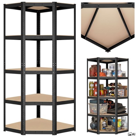 Regał magazynowy narożny 5 poziomów 180X70x40 875 kg czarny