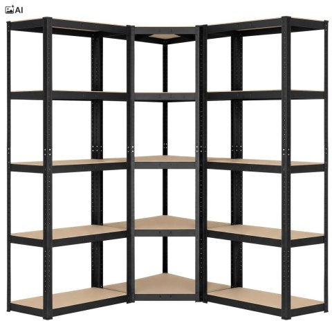 Regał magazynowy narożny 5 poziomów 180X70x40 875 kg czarny